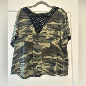 Camo Print Top with Black Detail